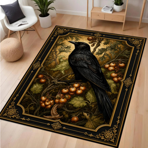 Rug Gothic Raven Dark Academia Crow-tapijt Moody Botanical Decor Rug