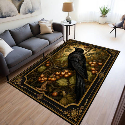Rug Gothic Raven Dark Academia Crow-tapijt Moody Botanical Decor Rug