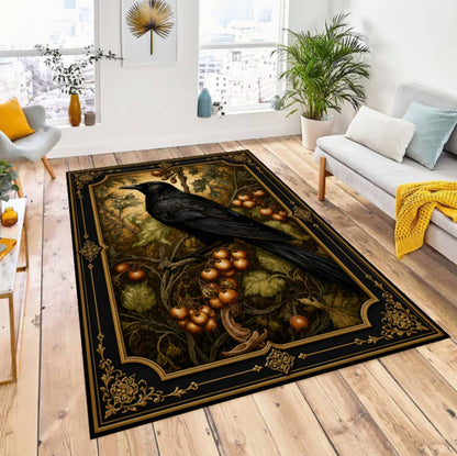 Rug Gothic Raven Dark Academia Crow-tapijt Moody Botanical Decor Rug