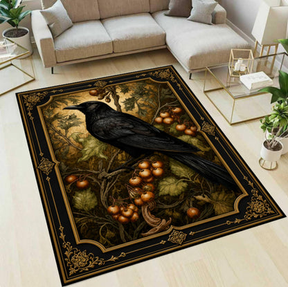 Rug Gothic Raven Dark Academia Crow-tapijt Moody Botanical Decor Rug