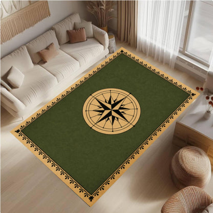Minimalist Nautical Compass Rug - Washable Non-Slip Living Room Area Rug