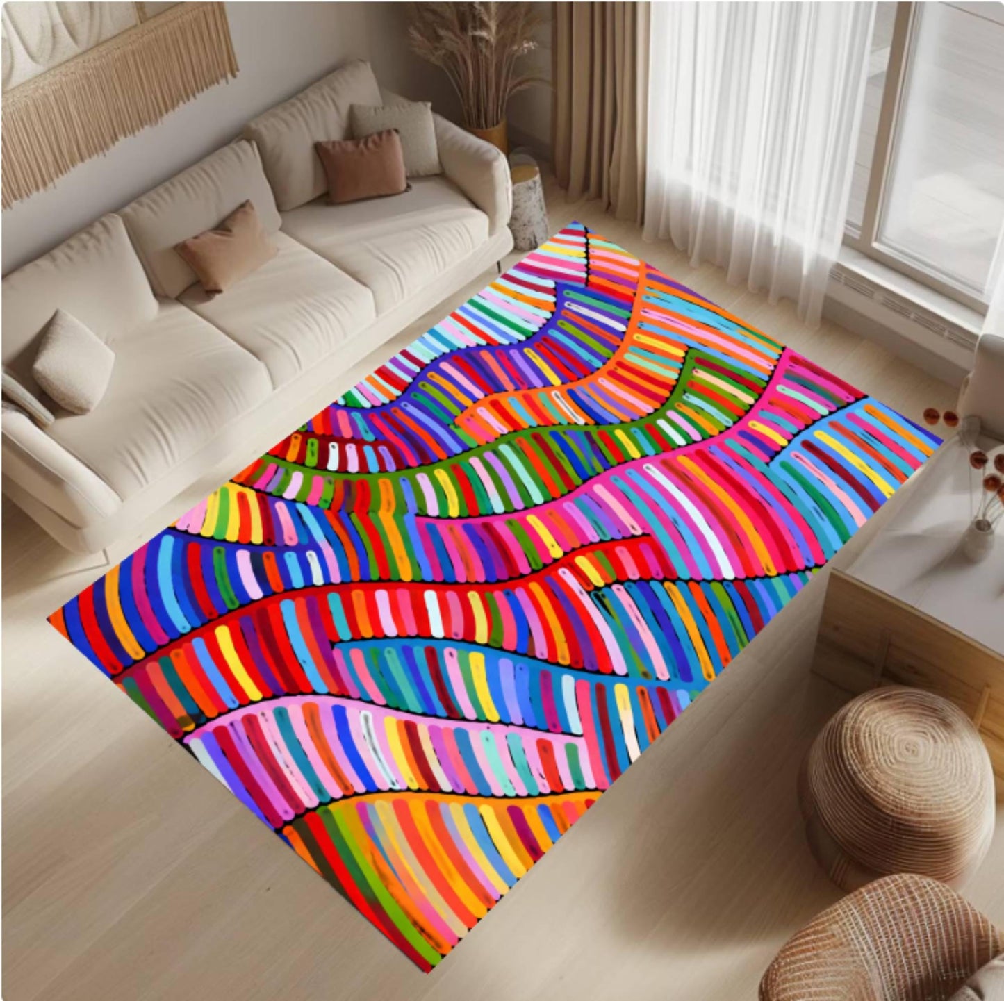 Colorful Abstract Modern Rainbow Maximalist Boho Rug Washable