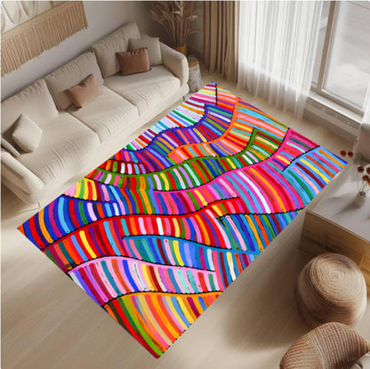 Colorful Abstract Modern Rainbow Maximalist Boho Rug Washable