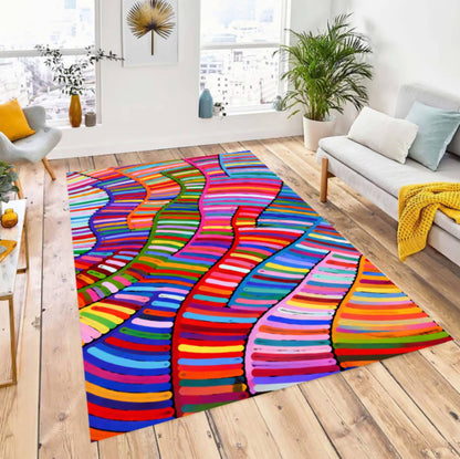 Colorful Abstract Modern Rainbow Maximalist Boho Rug Washable