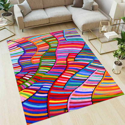 Colorful Abstract Modern Rainbow Maximalist Boho Rug Washable