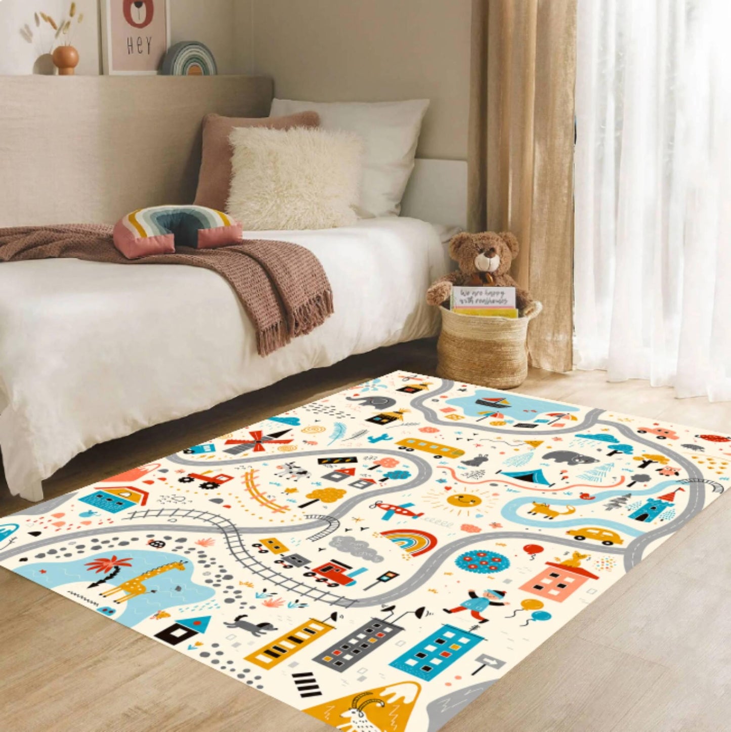 Road Map for Kids Washable Non-slip Playroom Rug