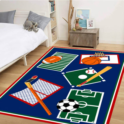 Kids Soccer Sports Area Rug – Washable Non-Slip Playroom & Boys Bedroom Carpet