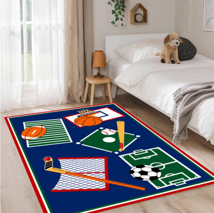 Kids Soccer Sports Area Rug – Washable Non-Slip Playroom & Boys Bedroom Carpet
