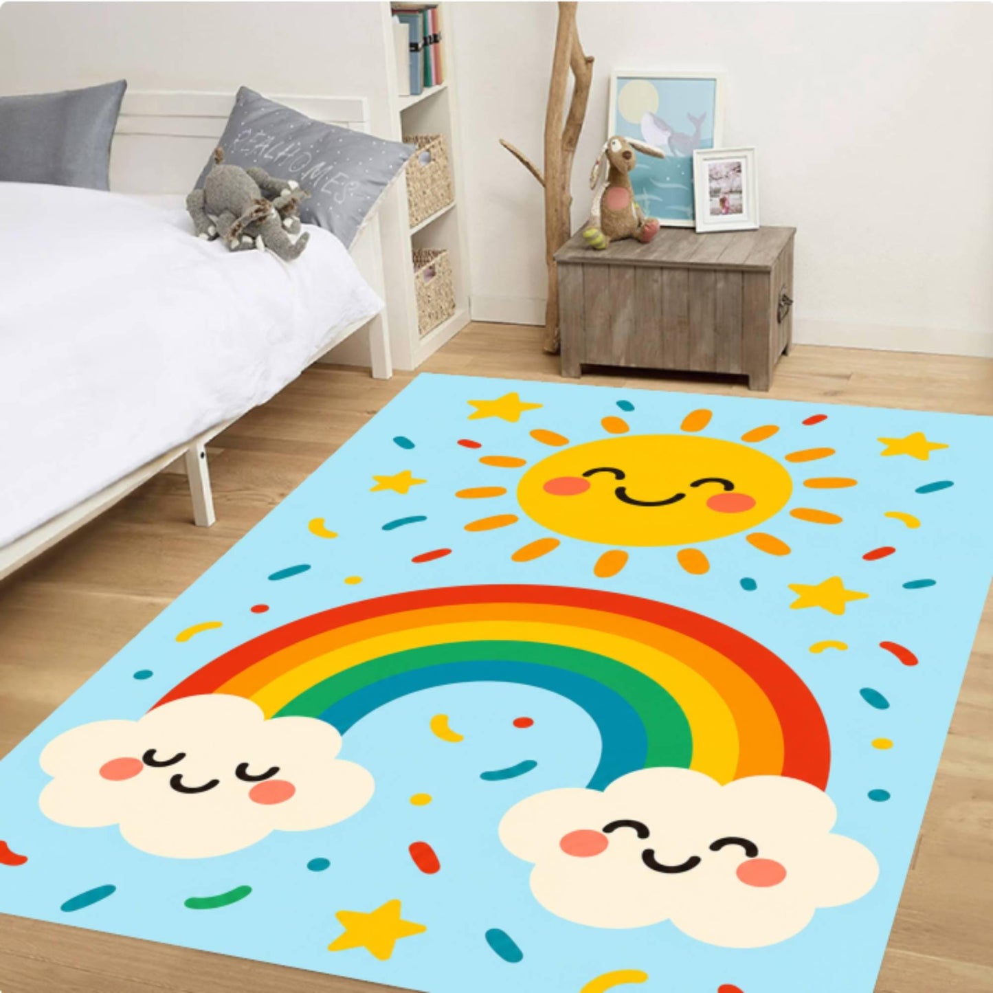 Rainbow Kids Rug Cute Washable Non-slip Playroom Rug