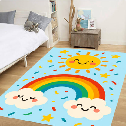 Rainbow Kids Rug Cute Washable Non-slip Playroom Rug