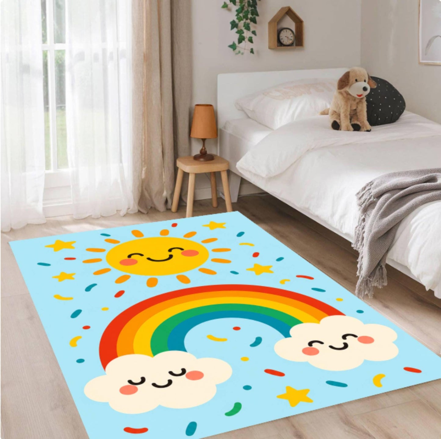 Rainbow Kids Rug Cute Washable Non-slip Playroom Rug