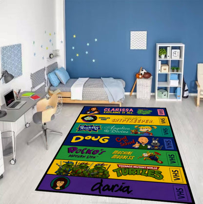 Washable Retro VHS Rug 90s Nostalgic Gamer Room Decor