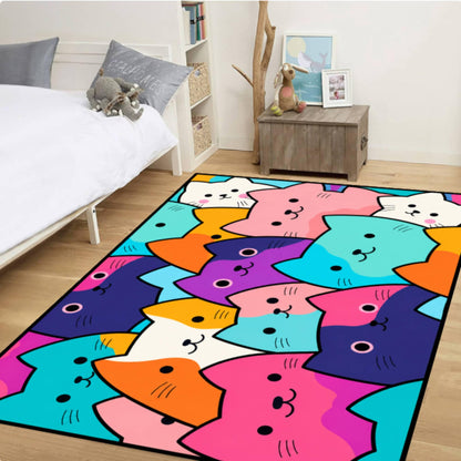 Fun Kattenkleed Kawaii Kattenspeelkamertapijt Washable Non-slip Kids Rug Colorful Bedroom