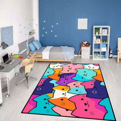 Fun Kattenkleed Kawaii Kattenspeelkamertapijt Washable Non-slip Kids Rug Colorful Bedroom