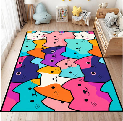 Fun Kattenkleed Kawaii Kattenspeelkamertapijt Washable Non-slip Kids Rug Colorful Bedroom