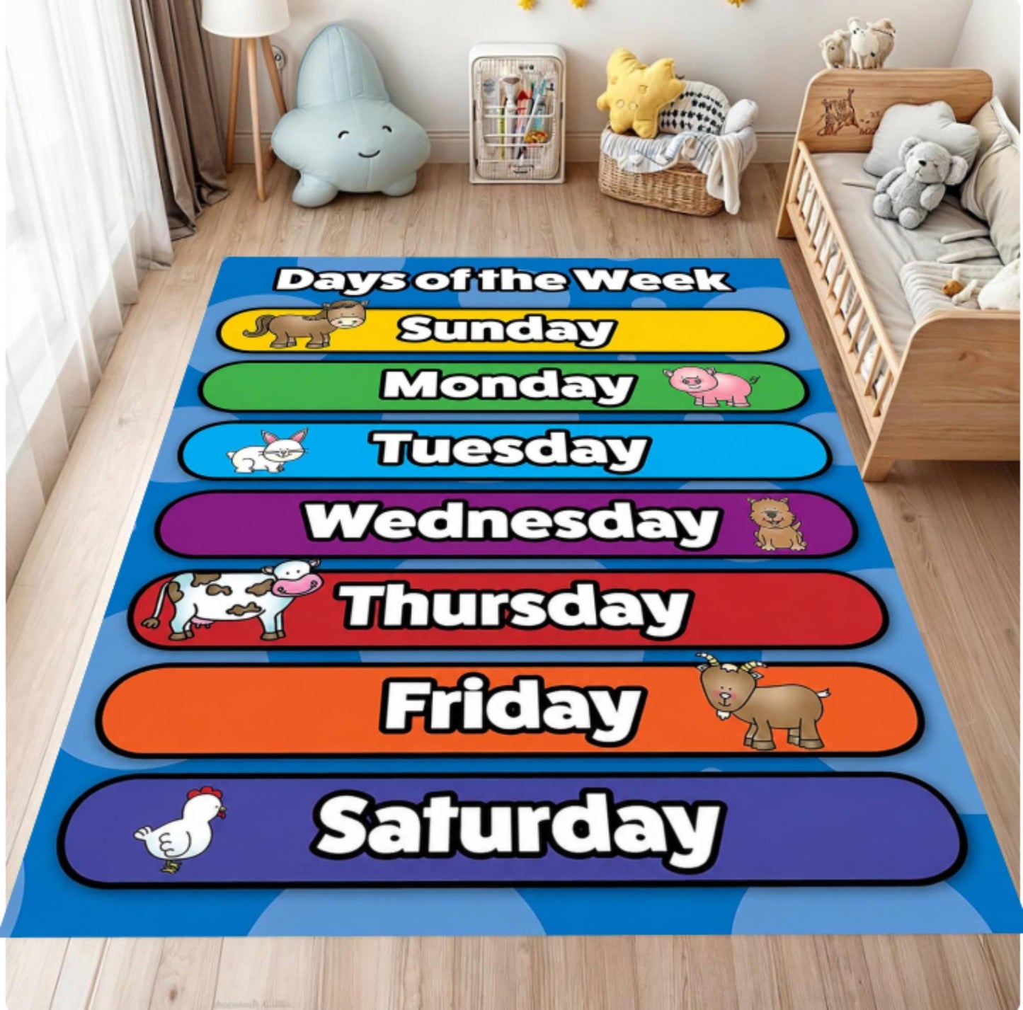 Days of Week Montessori Rug for Classroom Washable Non-slip