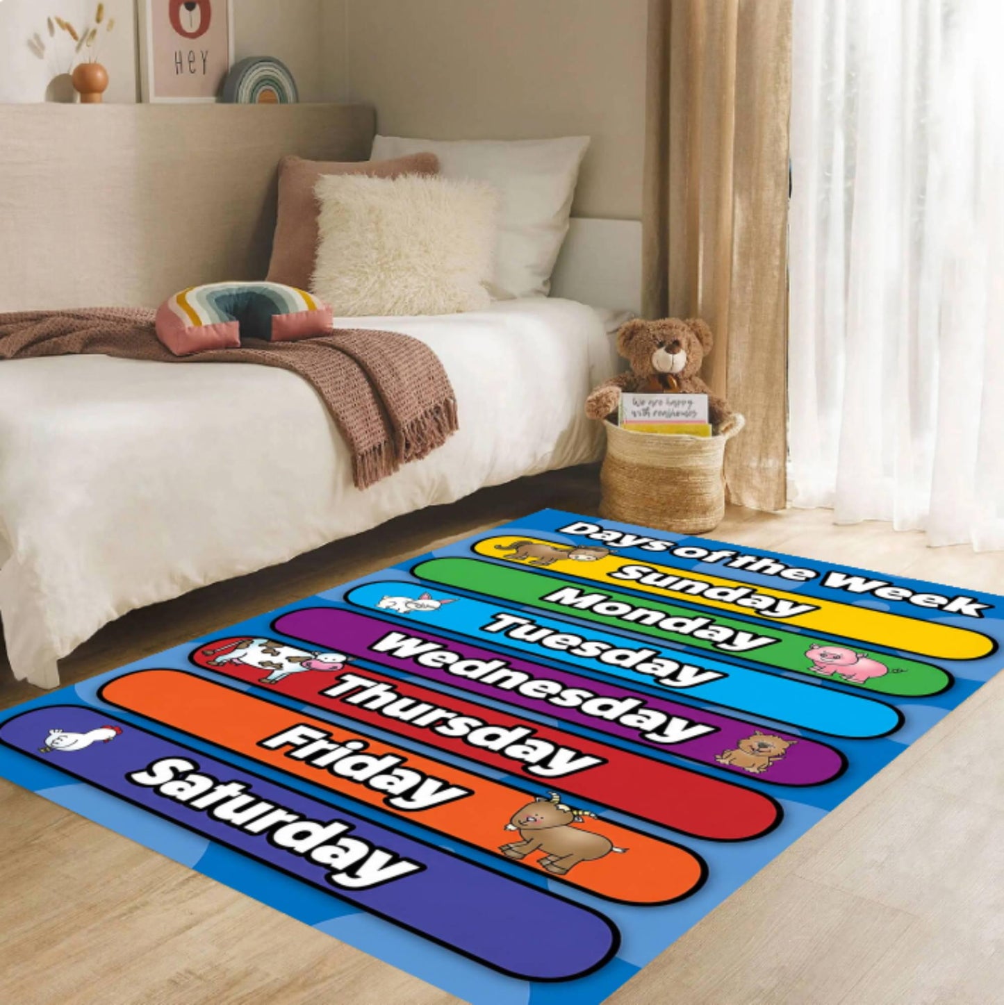 Days of Week Montessori Rug for Classroom Washable Non-slip