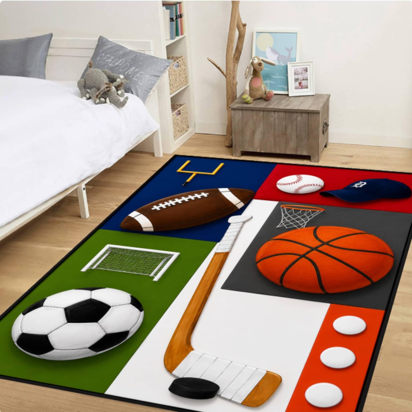 Multi-Sport Kids Rug – Soccer, Basketball & Sports Bedroom Decor