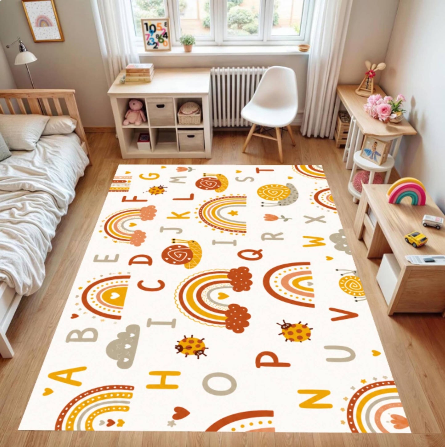 Boho Rainbow ABC Alphabet Kids Montessori Area Rug