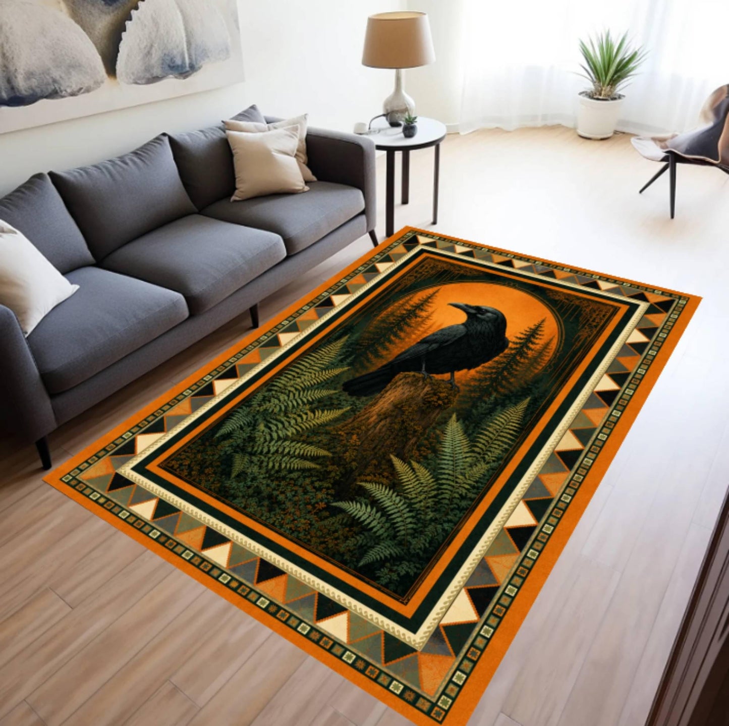 Dark Academia Gothic Raven Forest Area Halloween Washable Rug