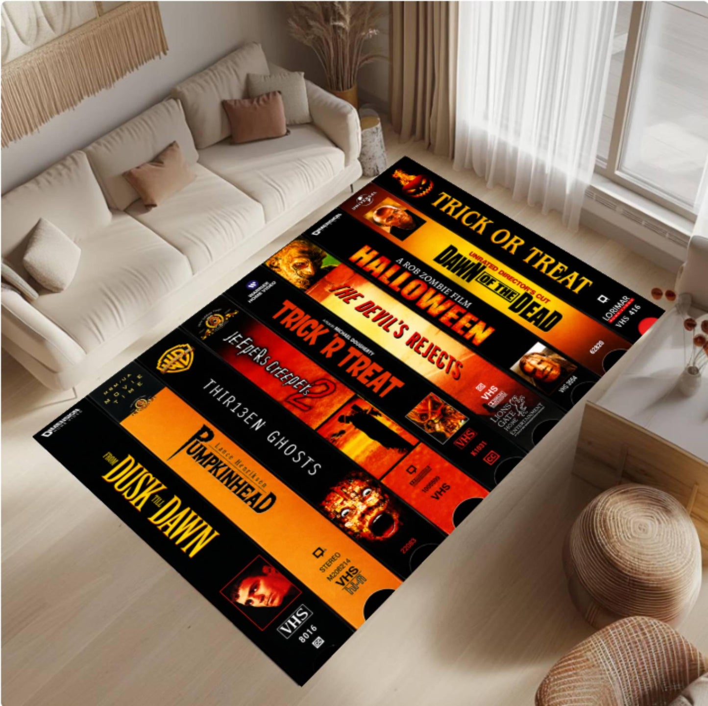 Retro Horror VHS Tape Area Rug – Vintage Spooky Halloween Washable