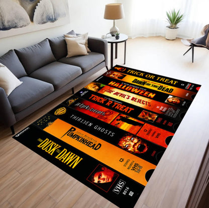 Retro Horror VHS Tape Area Rug – Vintage Spooky Halloween Washable