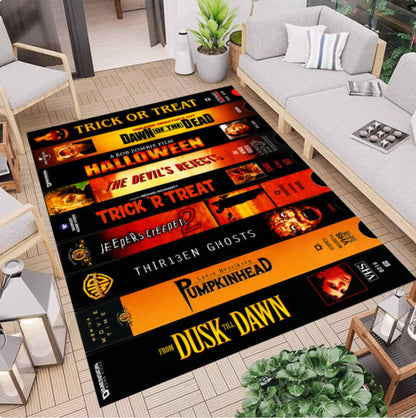 Retro Horror VHS Tape Area Rug – Vintage Spooky Halloween Washable