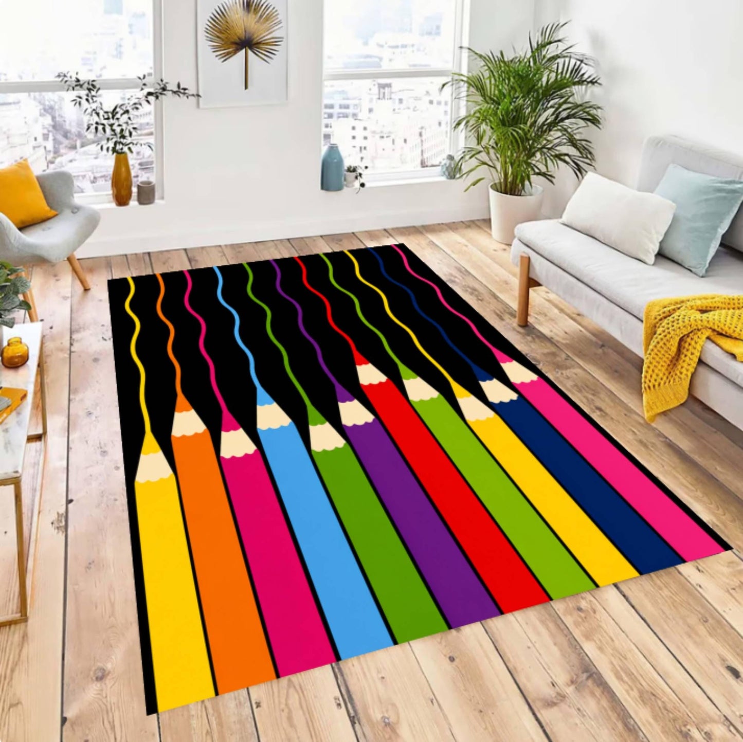 Colored Pencil Rainbow Kids Area Rug