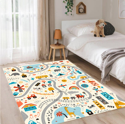 Road Map for Kids Washable Non-slip Playroom Rug