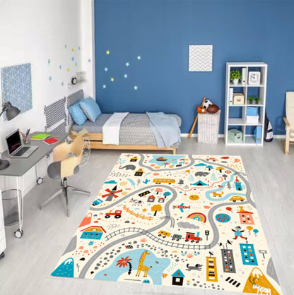 Road Map for Kids Washable Non-slip Playroom Rug
