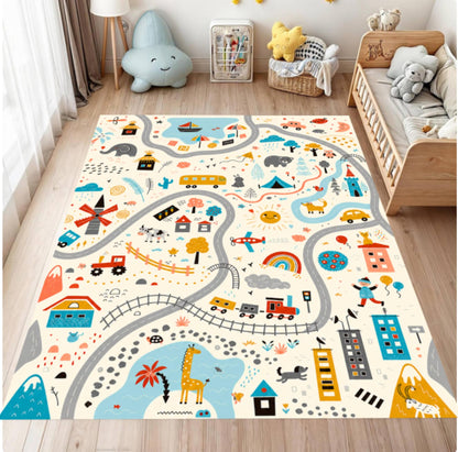 Road Map for Kids Washable Non-slip Playroom Rug