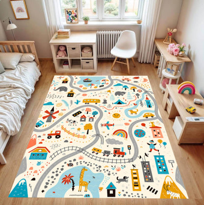 Road Map for Kids Washable Non-slip Playroom Rug