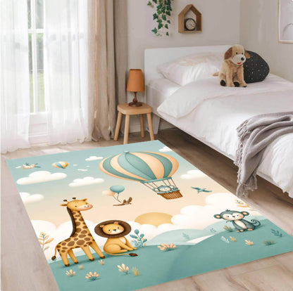 Hot Air Balloon Rug Safari Animals Pastel-colored Kids Rug