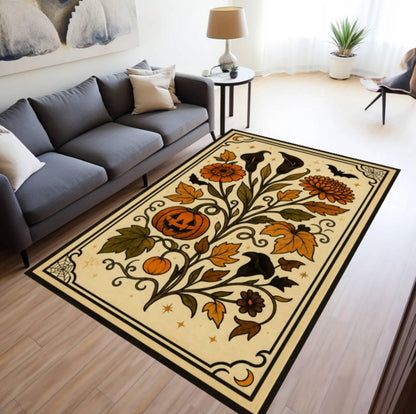 Gothic Floral Halloween Pumpkin Rug