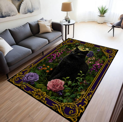 Halloween Rug with Black Cat Gothic Rug Washable Non-slip