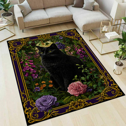 Halloween Rug with Black Cat Gothic Rug Washable Non-slip
