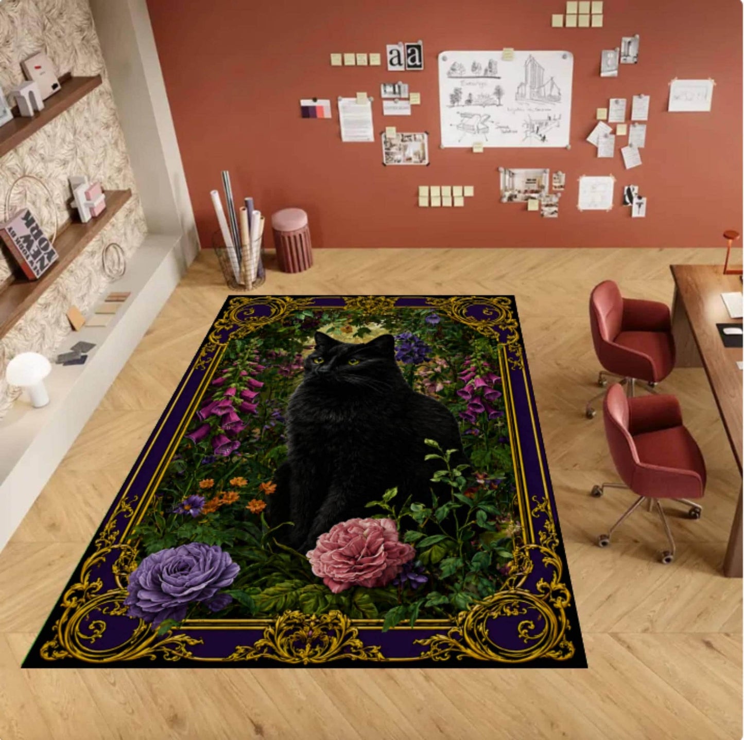 Halloween Rug with Black Cat Gothic Rug Washable Non-slip