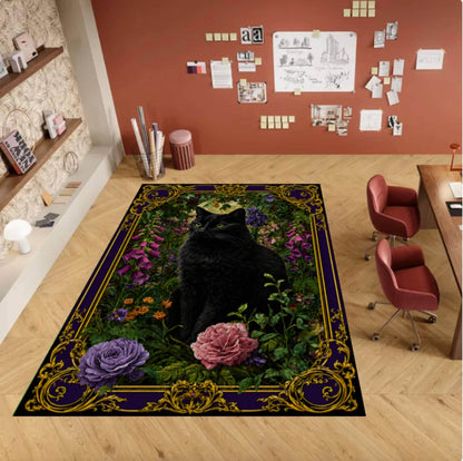 Halloween Rug with Black Cat Gothic Rug Washable Non-slip