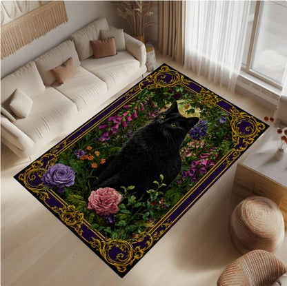 Halloween Rug with Black Cat Gothic Rug Washable Non-slip