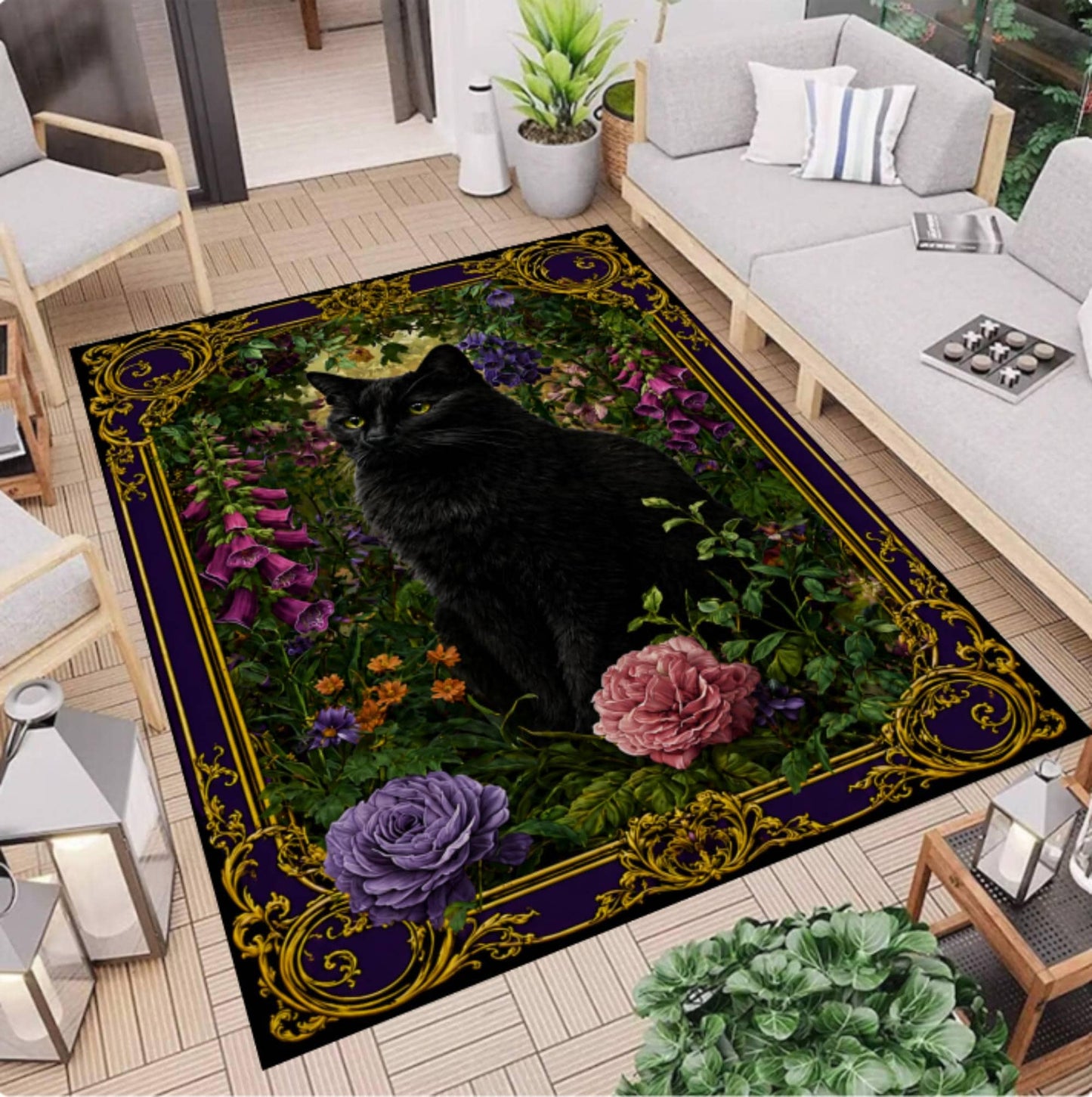 Halloween Rug with Black Cat Gothic Rug Washable Non-slip