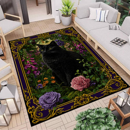 Halloween Rug with Black Cat Gothic Rug Washable Non-slip