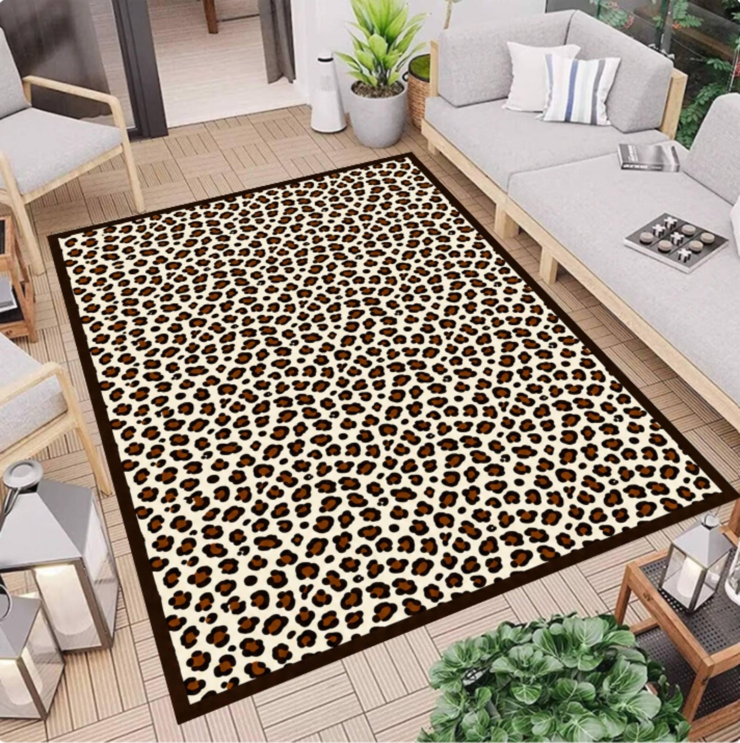 Rug with Leopard Print Washable and Non-slip Rug with Cheetahprint