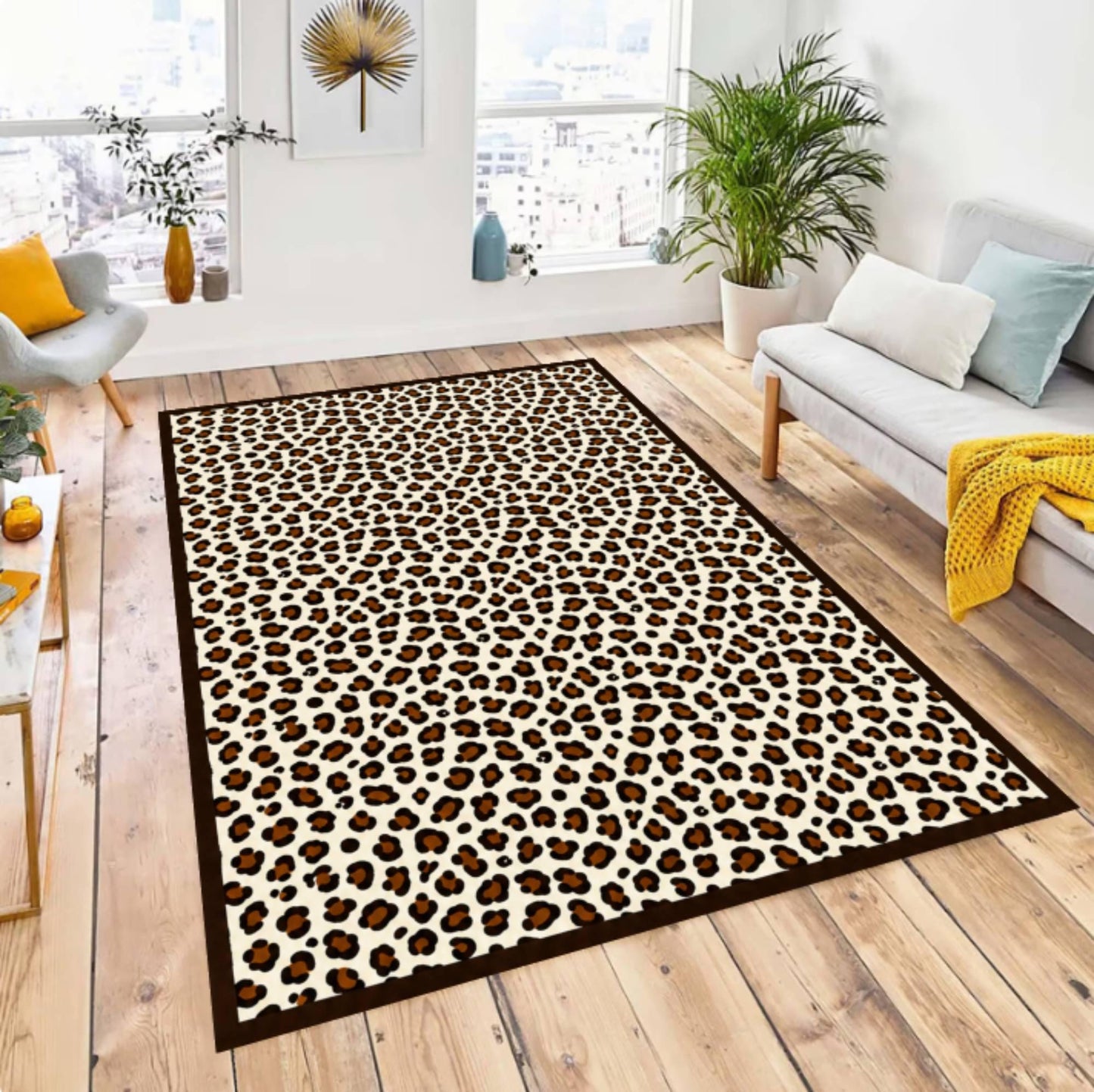 Rug with Leopard Print Washable and Non-slip Rug with Cheetahprint