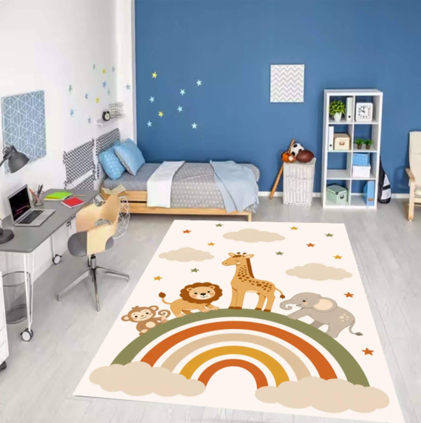 Safari Rainbow Animals Washable Nursery Rug