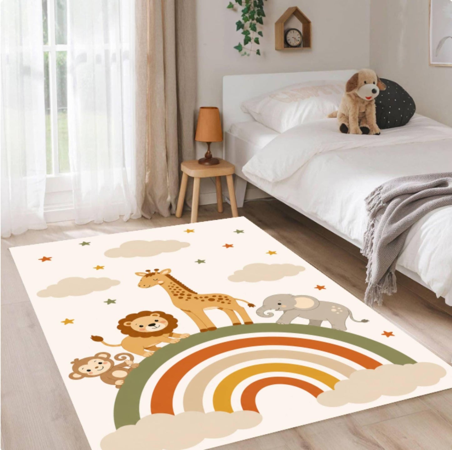 Safari Rainbow Animals Washable Nursery Rug