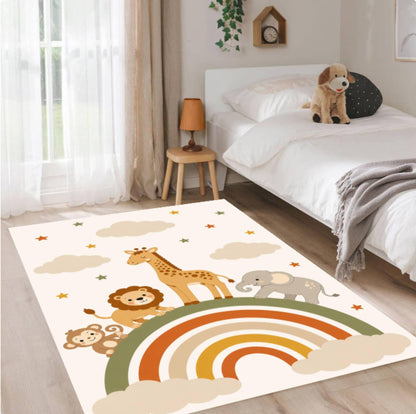 Safari Rainbow Animals Washable Nursery Rug