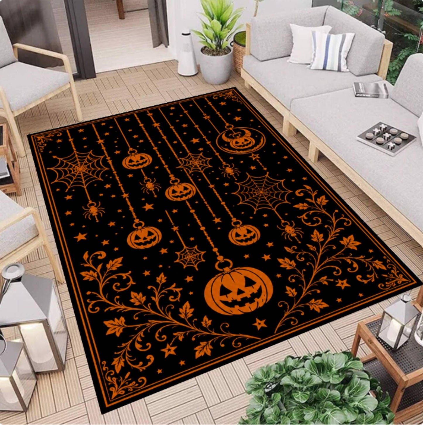 Gothic Halloween Pumpkin Spooky Witchy Autumn Decor Rug