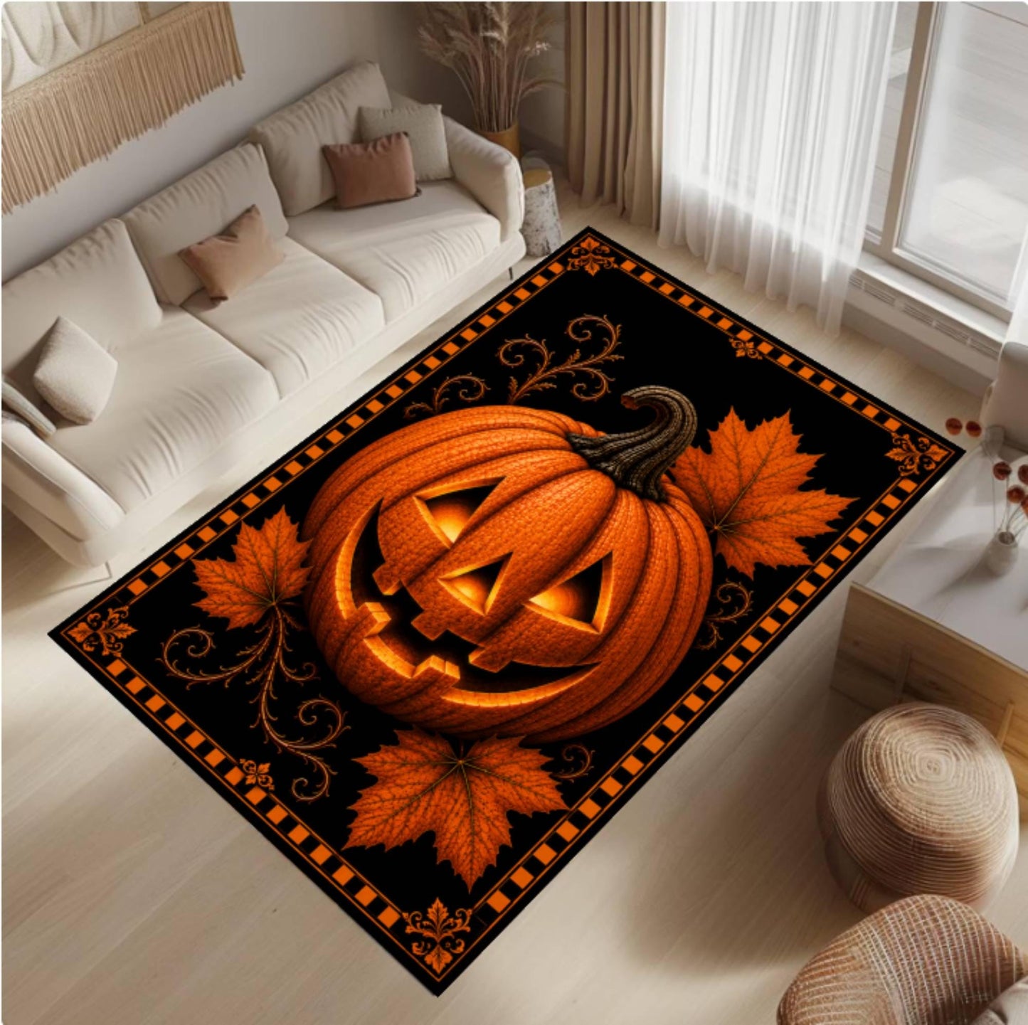 Halloween Pumpkin Jack-o'-lantern Rug Washable Non-slip Rug
