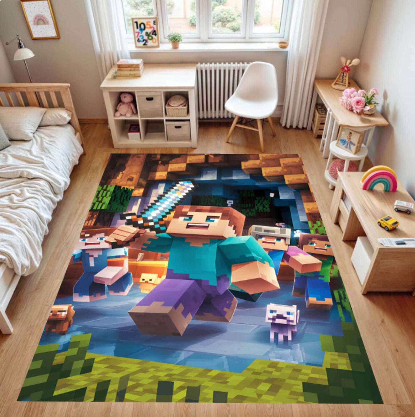 Pixel Block Building Adventure Rug Decor for Game Room