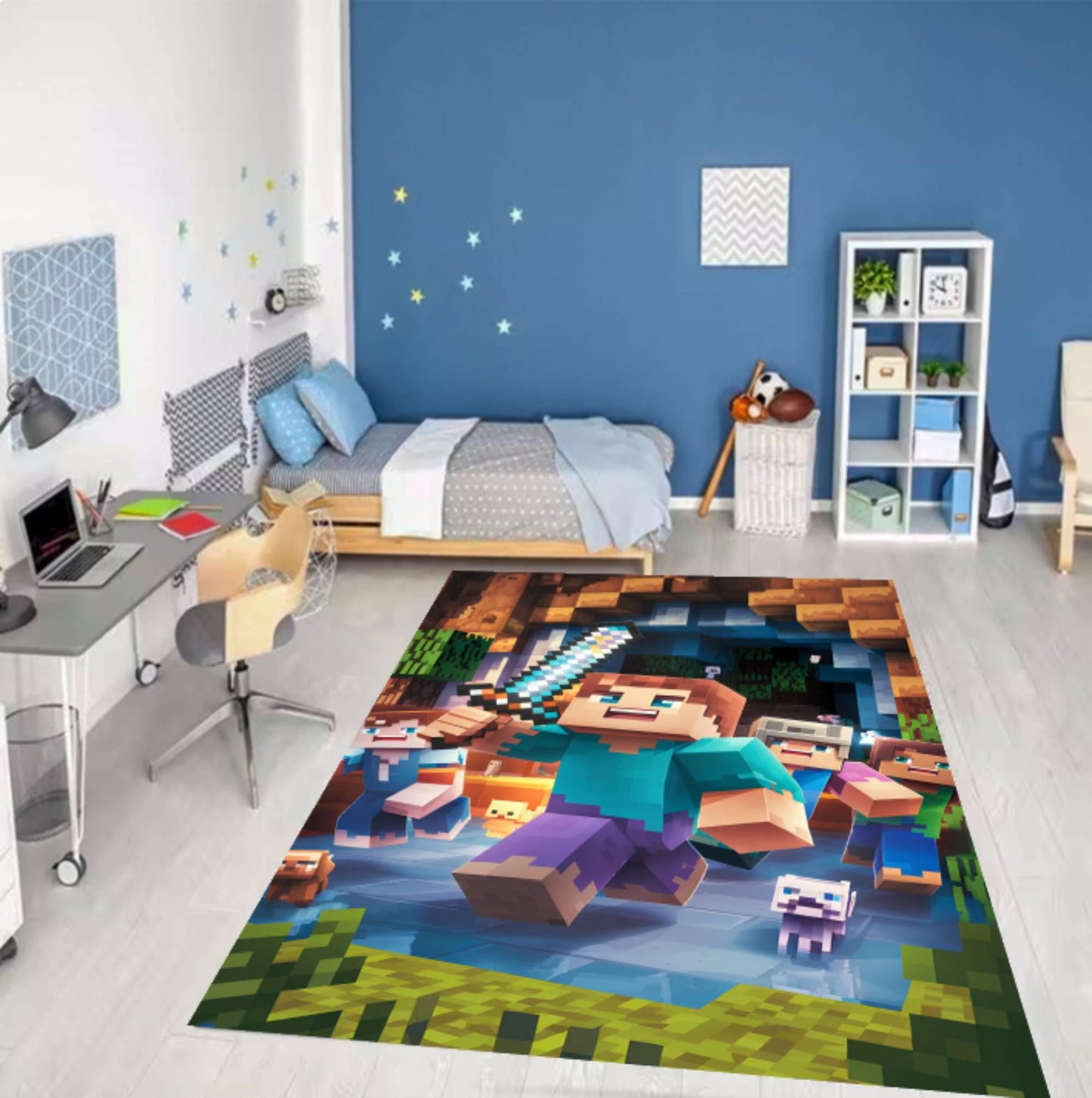 Pixel Block Building Adventure Rug Decor for Game Room